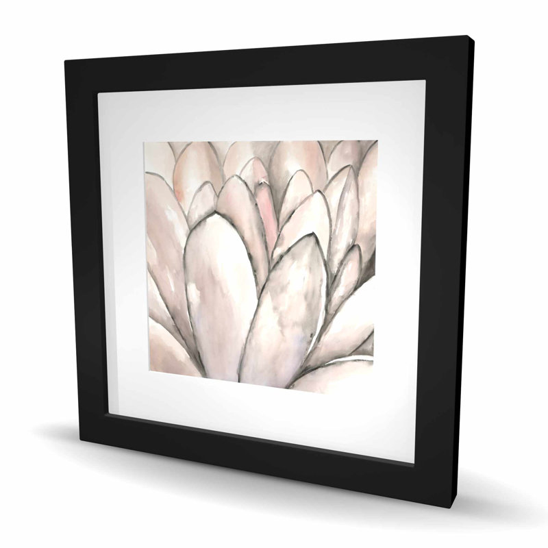 «Blush», impression de fleur rose encadrée, Noir, H 16 po x l 16 po