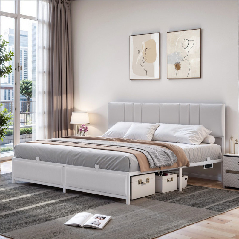 Lit plateforme tapissier Hamerton, Gray, Très grand