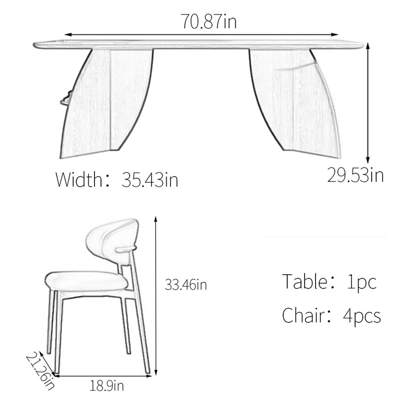 Sintered stone solid wood ash dining table set, 29.53"H x 70.87"L x 35.43"W