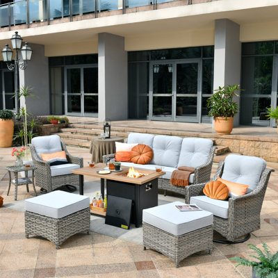Harper Wicker 7 - Person Patio Conversation Set with Cushions