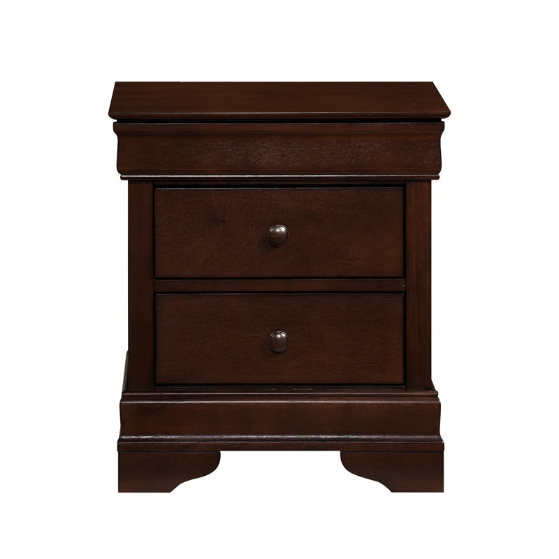 3 Table de chevet en cerisier brun pour la chambre à coucher, style élégant avec zone cachée et guides de roulement