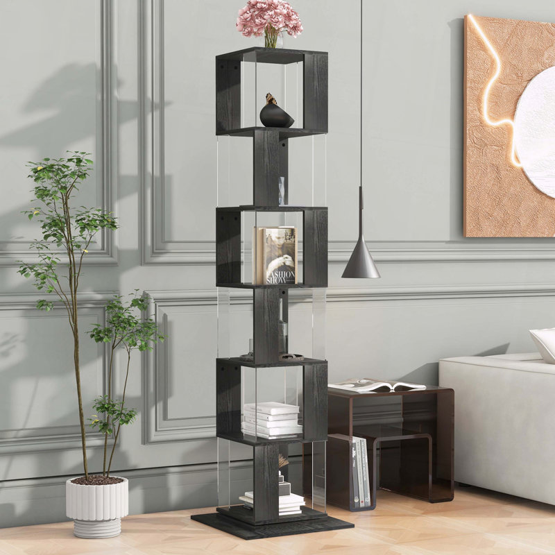 Matériau de la tablette rotative à 6 niveaux, 74.8" H x 19.68" W x 19.68" D, Noir
