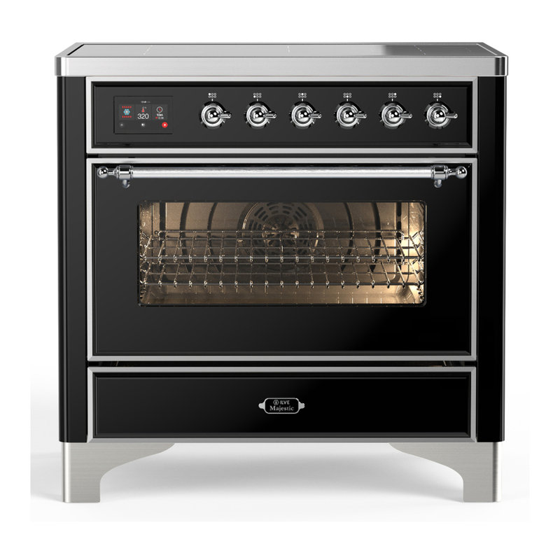Cuisinière à induction 36 pouces avec 6 éléments à induction en noir brillant (garniture chromée) Majestic III Series