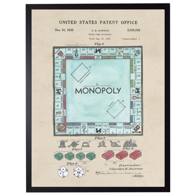 Monopoly Board Patent in Black Frame