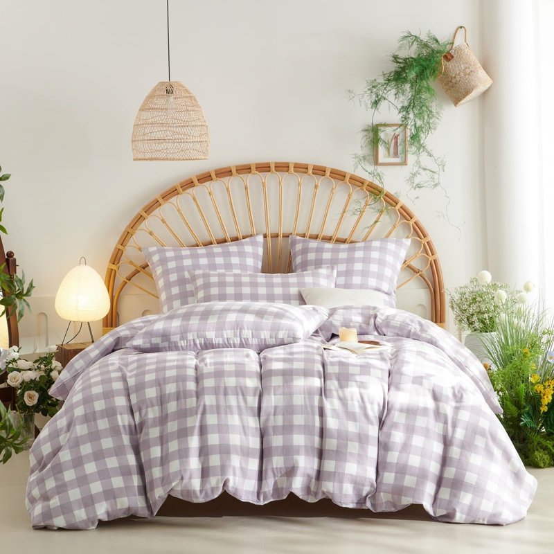 Ensemble de housse de couette en mousseline de soie Buffalo, Housse de couette grand et 2 taies d'oreiller stan, Mauve