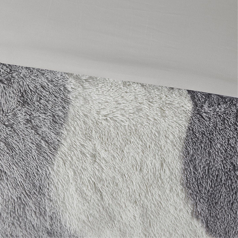 Ensemble d'édredon en fausse fourrure, Dégradé gris, Édredon simple / simple TG + 2 taies décoratives