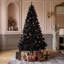 Sapin de Noël artificiel noir pré-illuminé de 1,83 m avec 280 lumières DEL multicolores, 920 extrémités de branches denses et support en métal