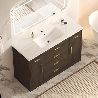 Meuble-lavabo de salle de bain avec 2 portes à fermeture douce et 6 tiroirs