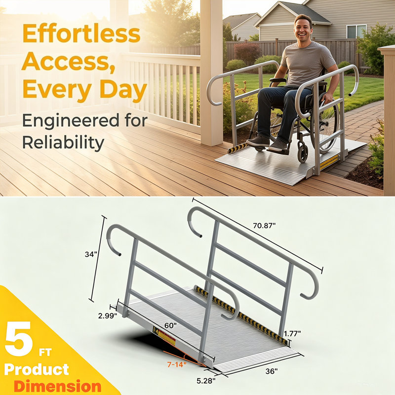 Rampe pour fauteuil roulant en aluminium 3/4 5/7/8/10 pi avec rampes, rampe antidérapante robuste de 1200 lb pour les marches à domicile
