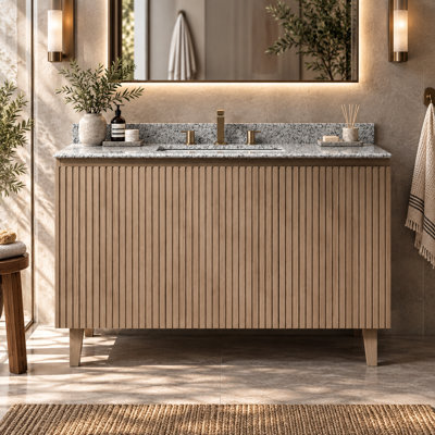 Freestanding Bathroom Vanity with Natural Granite Countertop Undermount Ceramic Sink Plywood Cabinet and Soft Close Doors