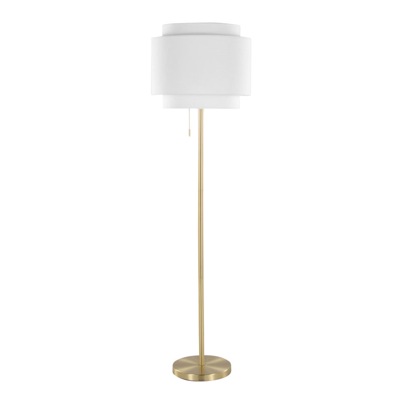 Lampe sur pied contemporaine 64 "en métal avec abat-jour en lin Tier, Doré