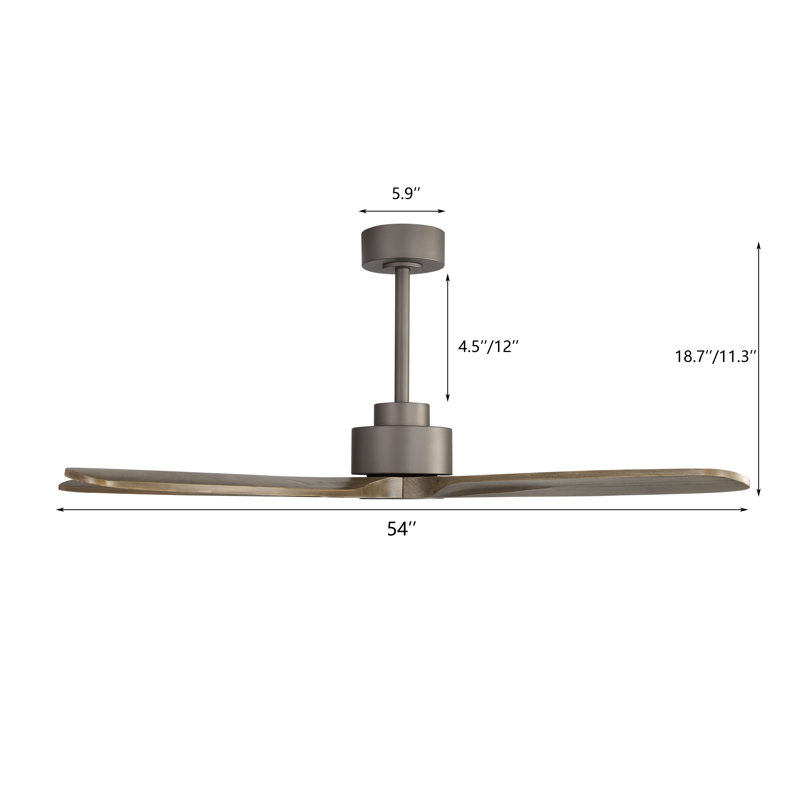  54 po Ventilateur de plafond à 5 pales en bois massif avec télécommande, moteur à courant continu silencieux gris anthracite