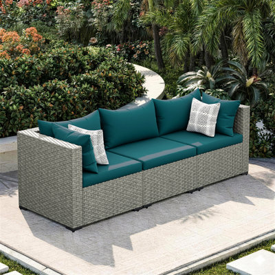 Ensemble de canapé de patio 3 pièces en osier avec coussins