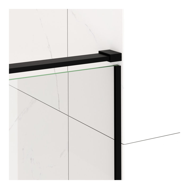 Porte de douche coulissante semi-sans cadre l 56 à 60 po x H 72 po, verre trempé transparent SCGG 5/16 po (8 mm), finition noir mat, largeur de coupe réglable 4 po