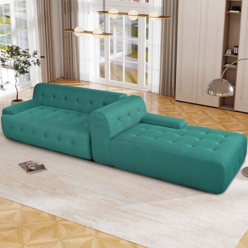 Minimalist L-Shaped Modular Sofa with Versatile Combos for Various Spaces, Green Polyester