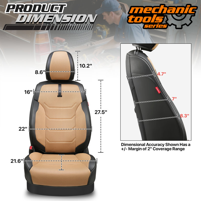 Sport Series Front Seat Covers With Airbag Compatible, Reserved Opening Holes For Headrest, Universal For Cars, Black/Tan