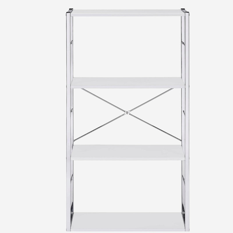 4-Tier Rectangular Bookshelf, White/Silver