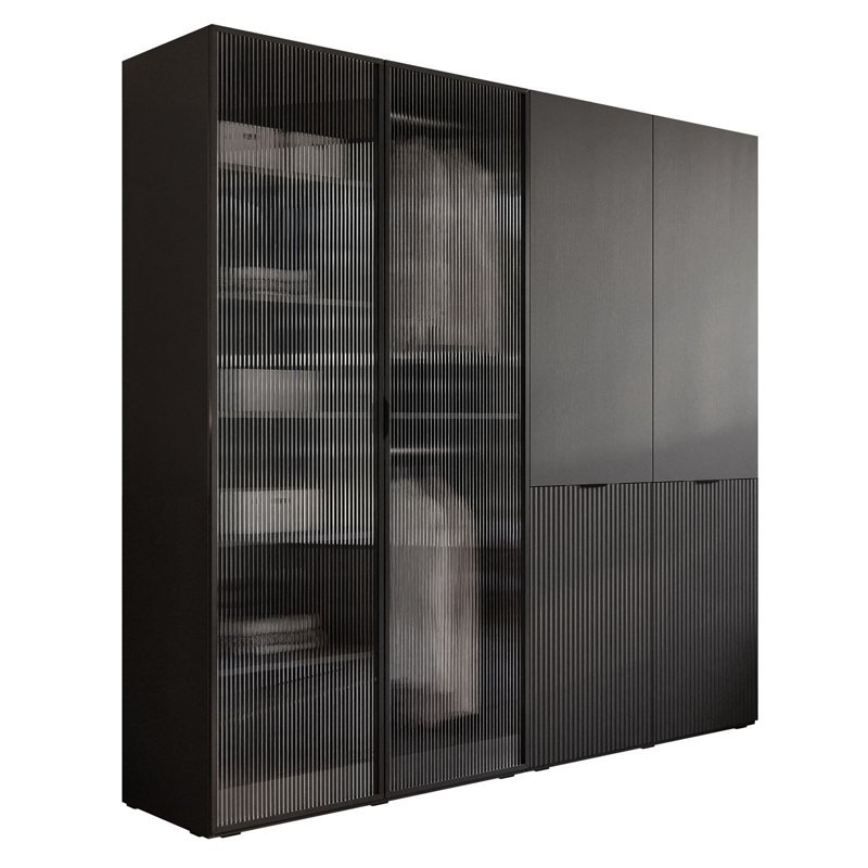 Manufactured Wood Wardrobe, Black Graphite/Fluted Glass