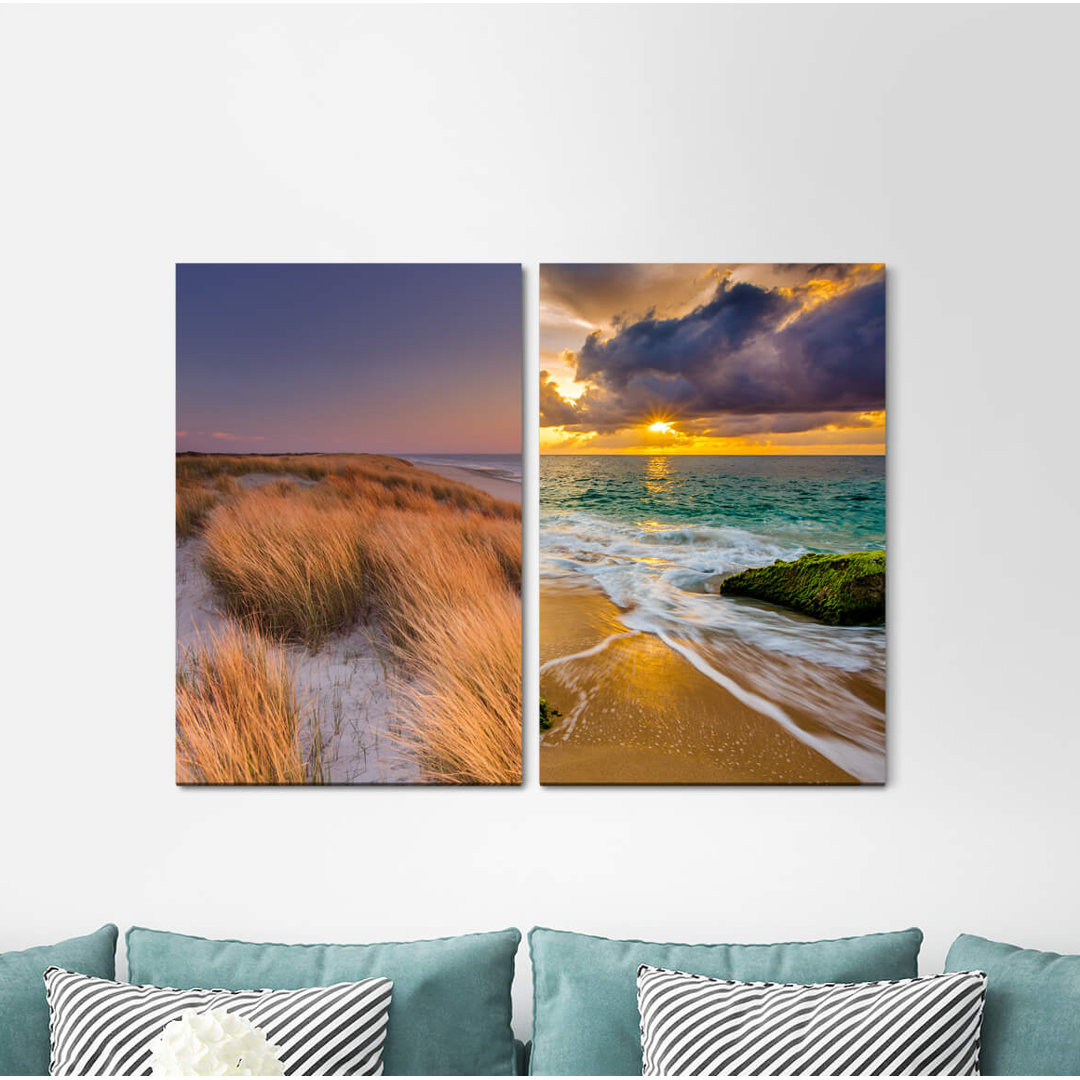 2-tlg. Leinwandbilder-Set - Fotografie „Beach Dunes Sea Sand Horizon Sunset Twilight Relaxing”