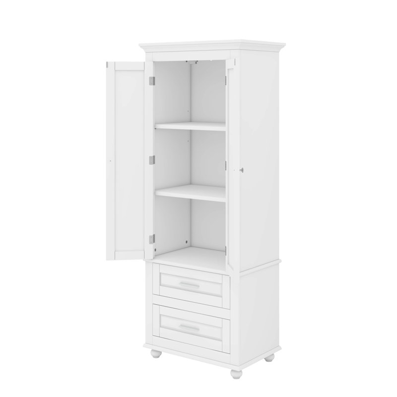 Armoire de rangement haute avec deux tiroirs pour la salle de bain ou le bureau, tablettes personnalisables