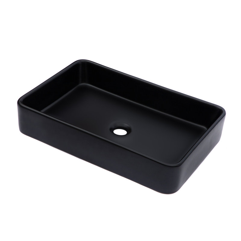 Lavabo de salle de bain vasque rectangulaire en céramique noire 24 po x 16 po, Noir
