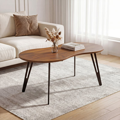 39.4" Modern Coffee Table With Solid Iron Legs For Living Room, Bedroom, Office