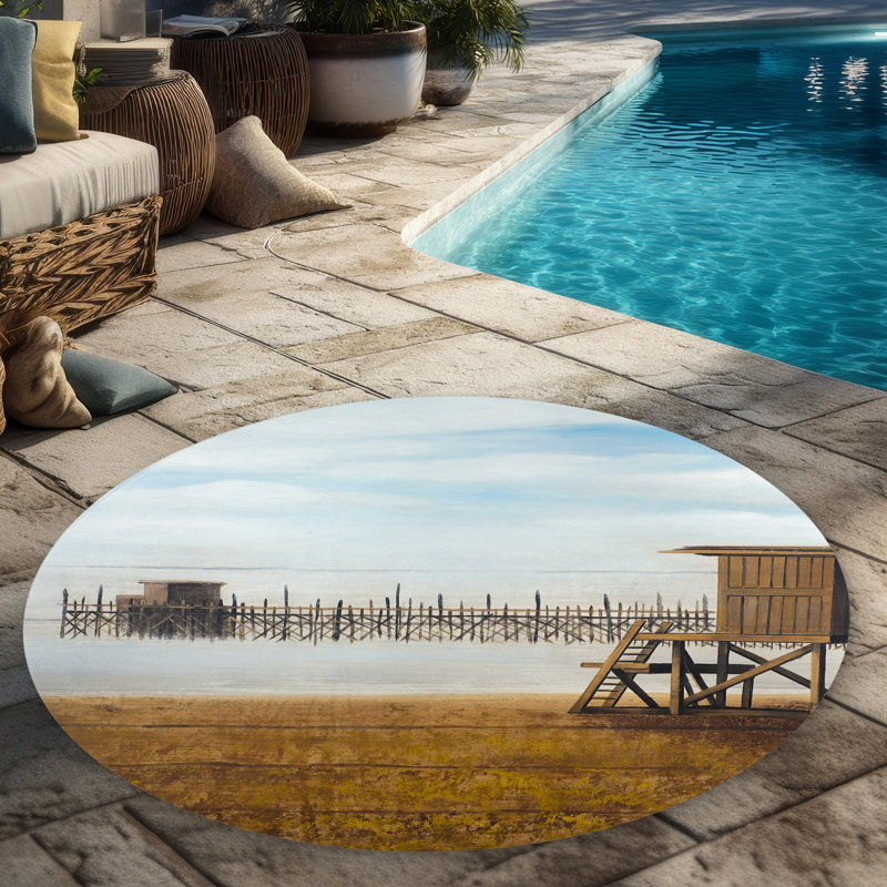 Lifeguard Tower Coastal Livingroom Outdoor Area Rug | Beach Decor