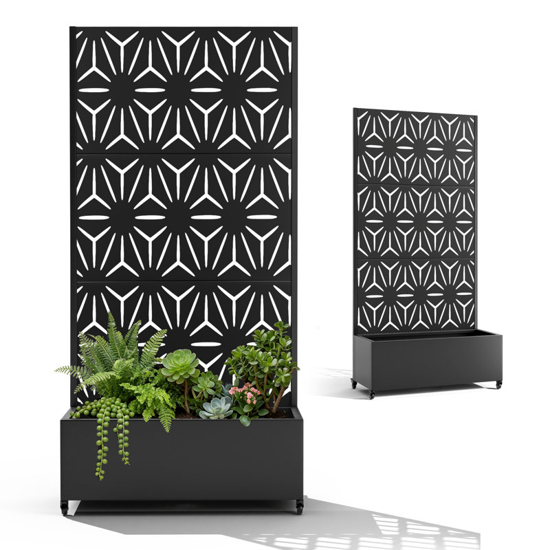 Metal Planter Wall Planter Pot Trellis, Freestanding Raised Garden Bed with Drainage Hole, Sturdy Trellis Planter Box for Patio, Balcony, or Deck