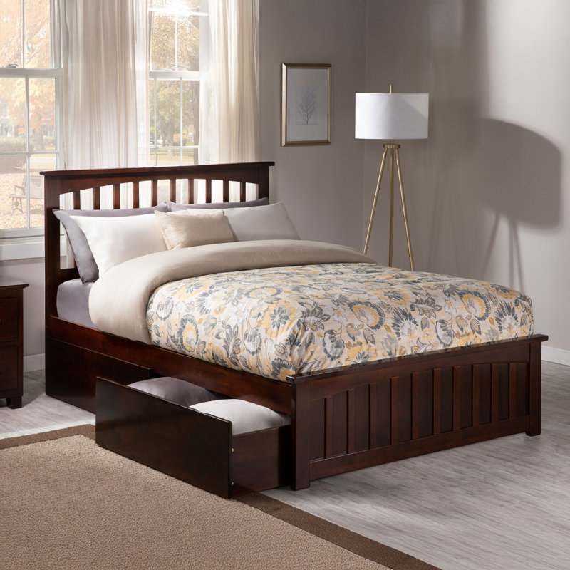 Brunelle Solid Wood Platform Bed with Matching Footboard and Storage Drawers , Walnut, Full