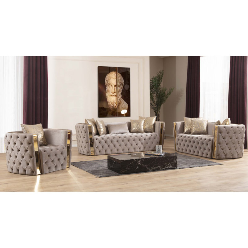 Chaise capitonnée à boutons en tissu velours et détails décoratifs Hewson