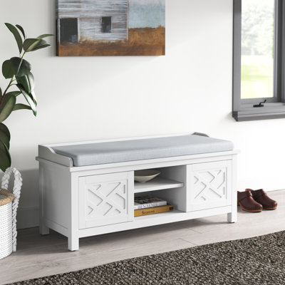Lund Coventry 45 in. W Wood Storage Bench with Cushion, Entryway Organization & Decoration, 3 Adjustable/Removable Cubbies, Decorative Cushion Included
