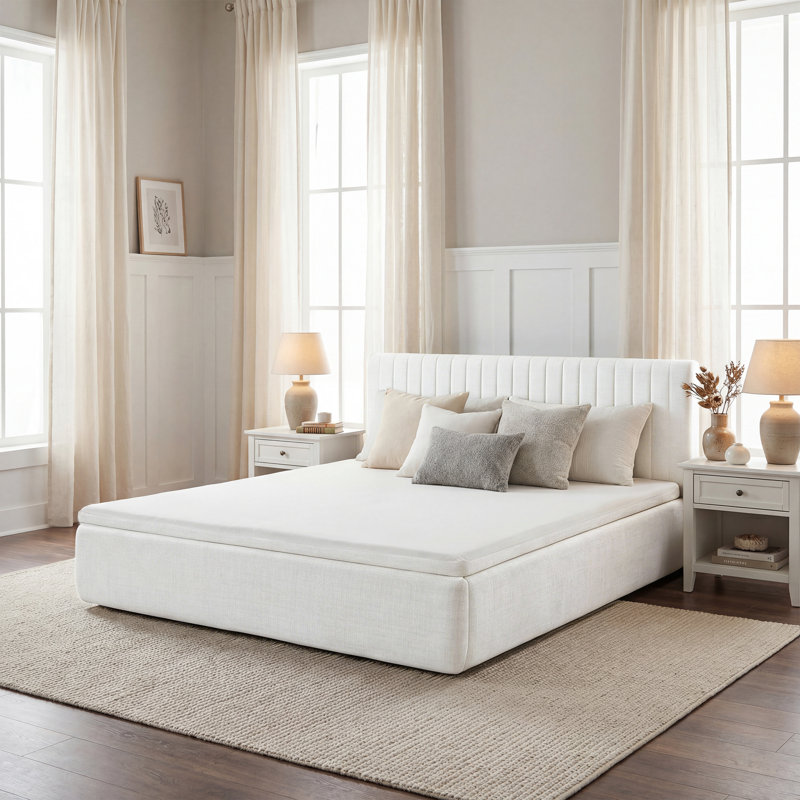 15" Thick Upholstered Compression Bed, Off White, King
