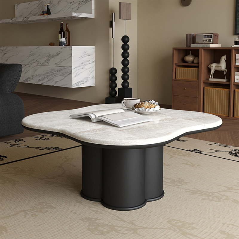 Table basse en pierre de style médiéval, Gris foncé, H 15,7 po x L 35,4 po x l 35,4 po
