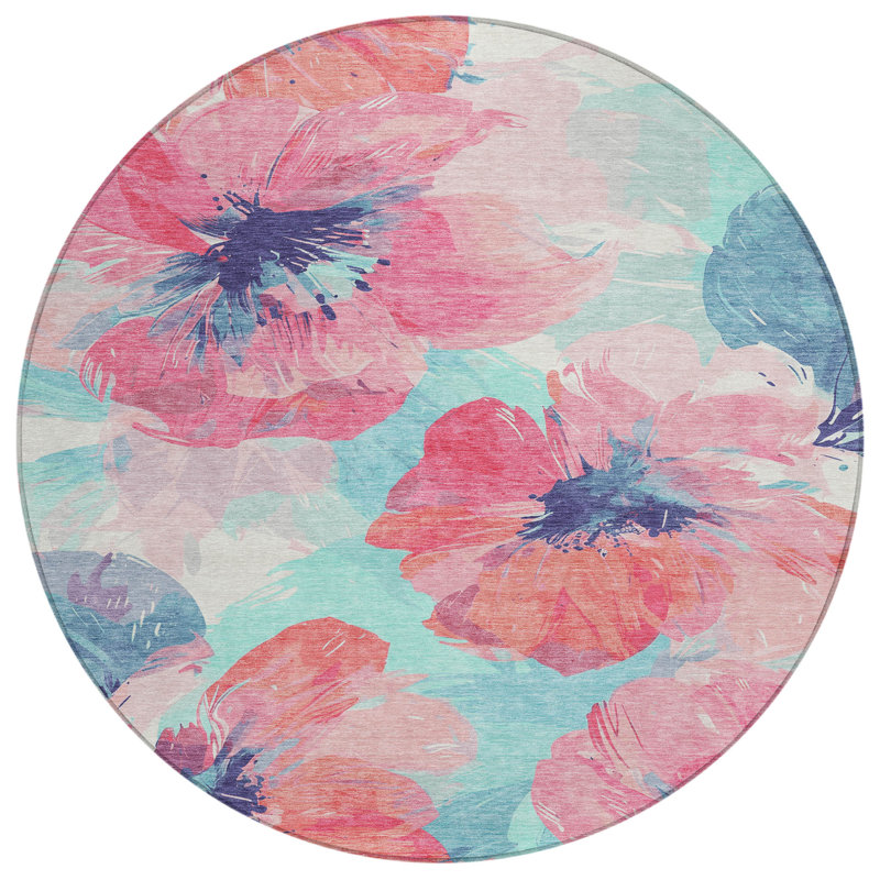 Tapis intérieur / extérieur rose Palazira, 8 pi x 8 pi