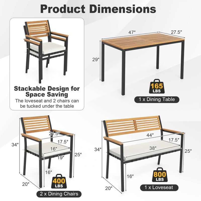 4 PCS Patio Furniture Set with Acacia Wood Frame Umbrella 1 table