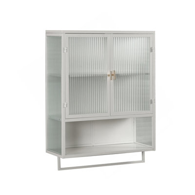 23.62" Modern Two-Door Wall Cabinet With Featuring Two-Tier Enclosed Storage, An Open Shelf, And Towel Rack, For Entryway Living Room Bathroom Dining Room