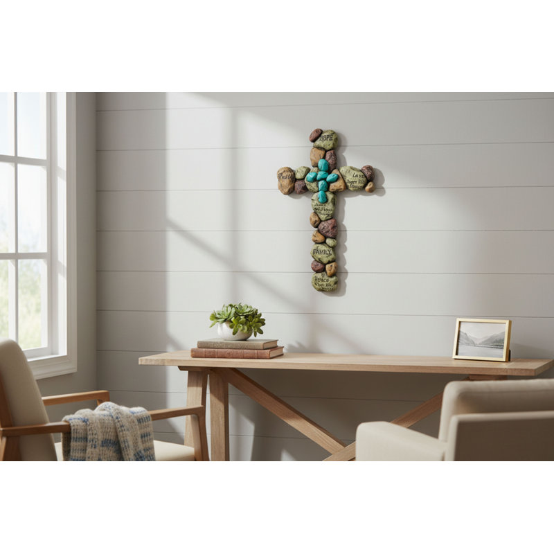 Polyresin Turquoise Pebble Inspirational Cross Hanging Wall Cross Décor