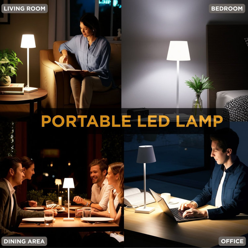  Lampe de table à abat-jour DEL Trilite Classic, lumière sans fil rechargeable, éclairage DEL moderne et écologique pour bureau ou table de chevet 15 po, blanc