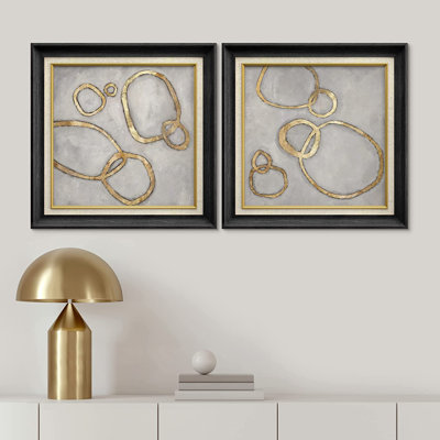 Bague géométrique en or - ensemble de 2 peintures sur toile encadrées