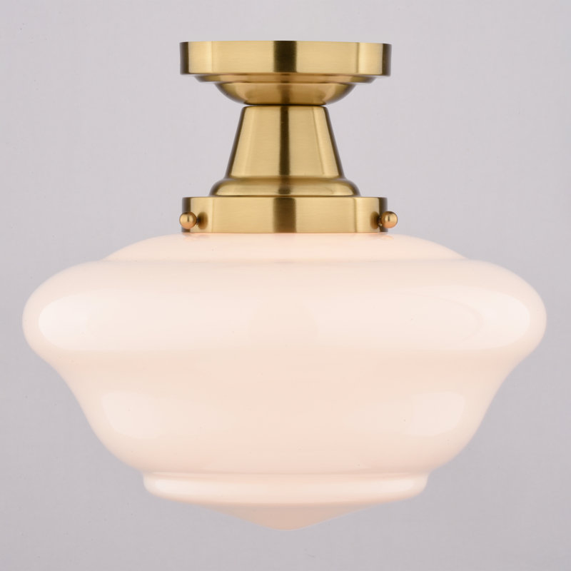 Luminaire semi-encastré à col de cygne traditionnel à 1 lumière de 12 po de large Eastgate, abat-jour en verre opale givré blanc, compatible DEL, pour plafonds bas, chambre à coucher, couloir, cuisine