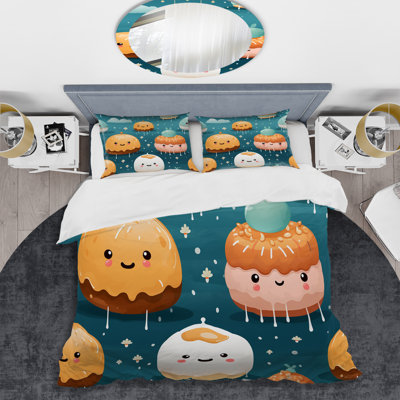 Pink And Blue Doughnut Kithchen Pattern 4 - Food Donuts Duvet Cover Set