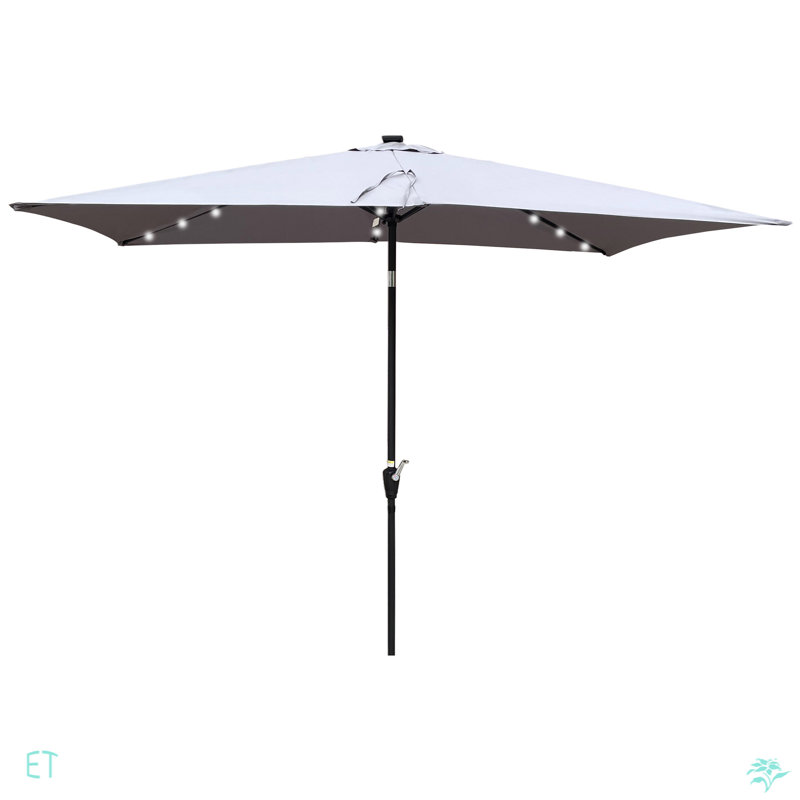 Parasol d'extérieur à DEL solaire 10 x 6,5T avec manivelle et bouton poussoir inclinable pour la cour, Bourgogne