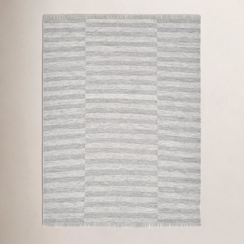Tapis argenté en laine noué à la main Reva, Rectangle de 5 pi x 8 pi