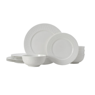 Mikasa Lux 12Pc Dinnerware Set, Bone China, Service For 4