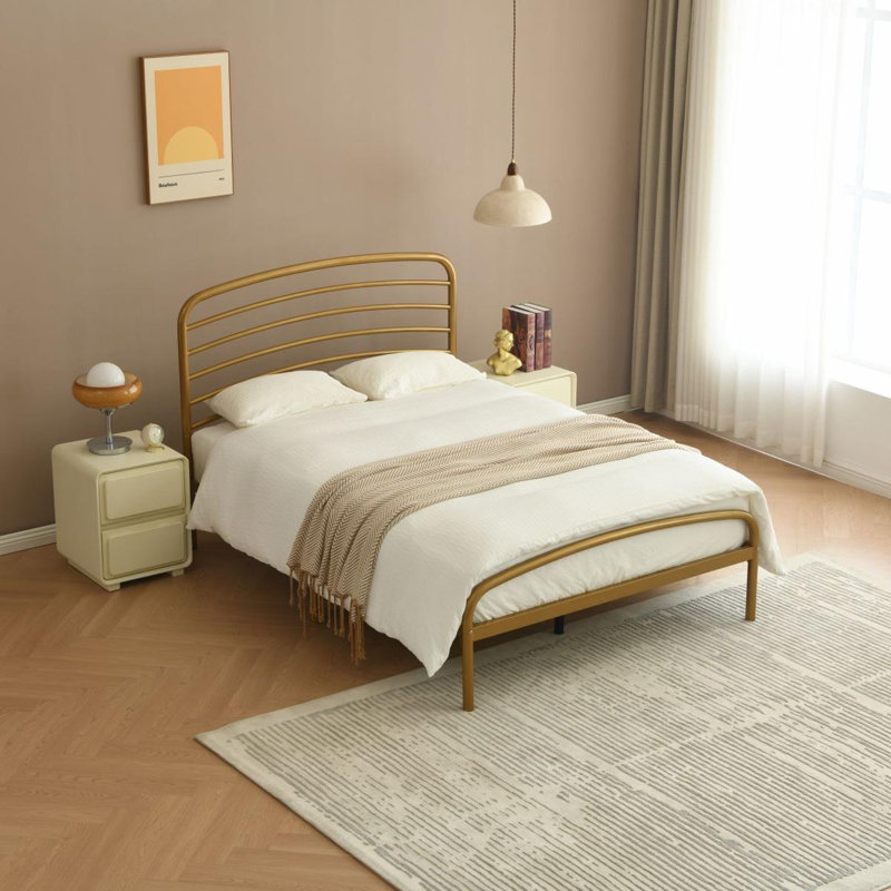 Sierrea Metal Platform Bed, Queen, Gold