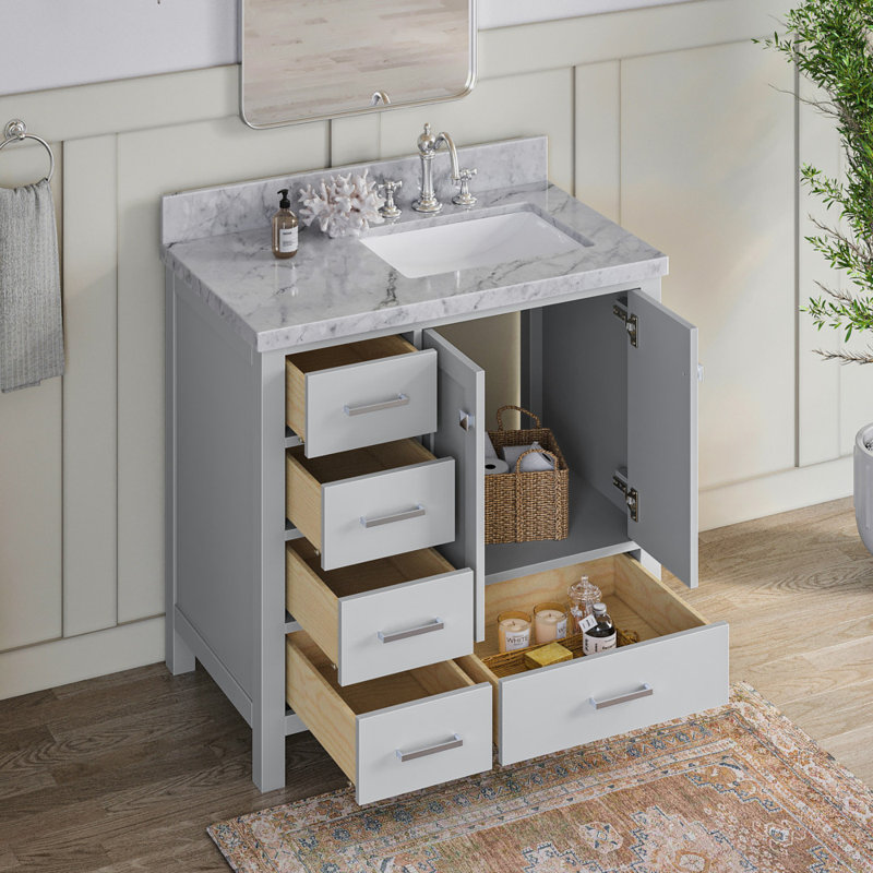 Cambridge 37'' W Single Vanity, Carrara Marble, Brushed Nickel, Gray