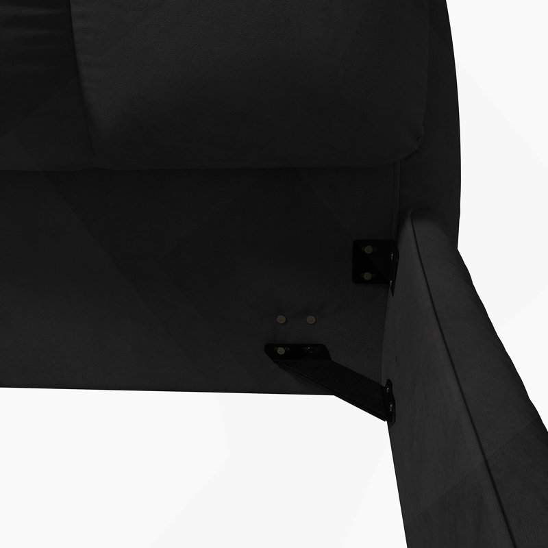 Très grand lit plateforme tapissier avec dossier rembourré surdimensionné, Noir, noir, noir, noir, Roi