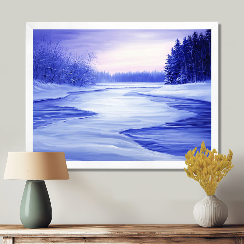 «Frozen River In Winter Landscape II - Winter Landscape», reproduction sur toile, H 30 po x l 40 po, Blanc