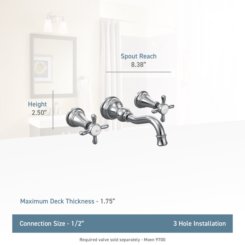 Weymouth Wall Mounted Bathroom Faucet, Chrome