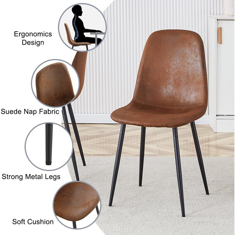 Modern 55'' Light Brown Wood Dining Table Set with Brown Fabric Chairs